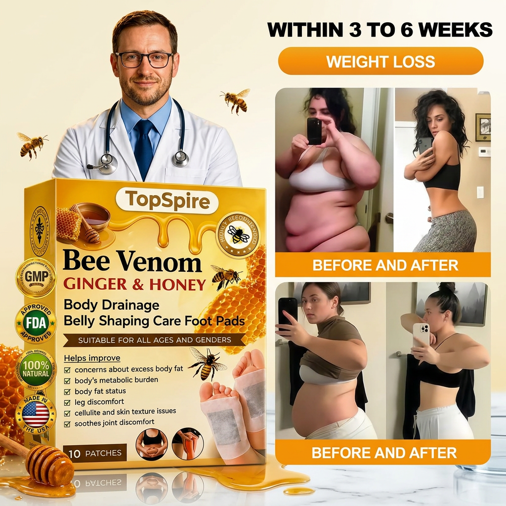 TopSpire ®Bee Venom Ginger & Honey Detox Foot Pads – Supports Body Cleansing, Metabolism & Weight Management