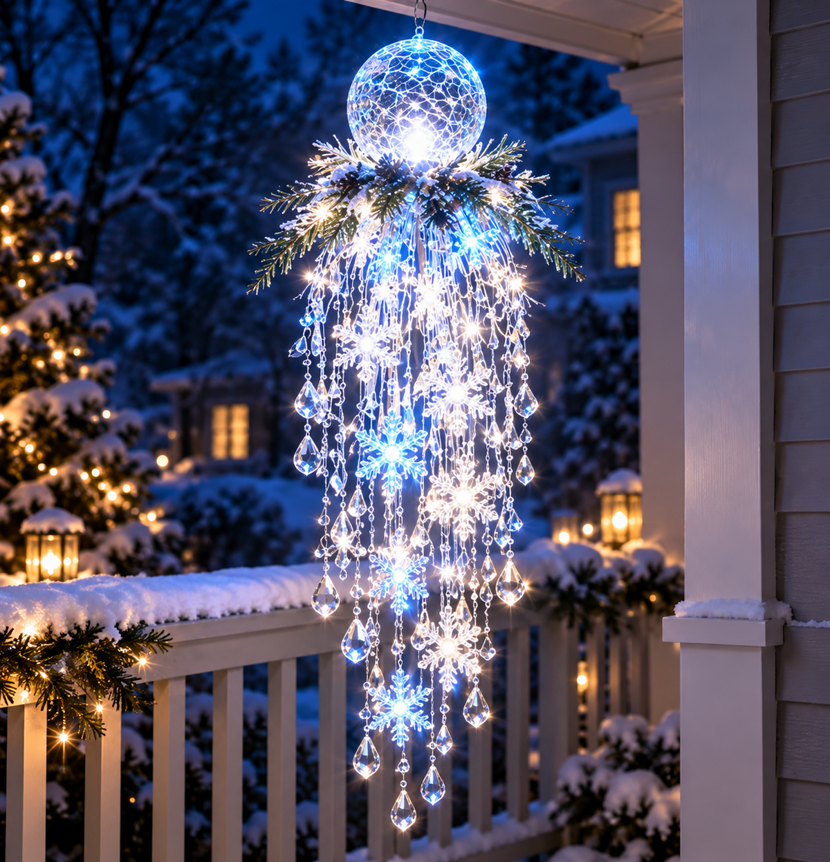 Crystal Cascade Christmas Light– Hanging Snowflake & Crystal LED Porch Décor ✨❄️