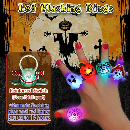 🔥🎃 Each Box‼️✨LED Light Halloween Glowing Ring 💍| Flashing Light‑Up Party Favor for Halloween Night👻