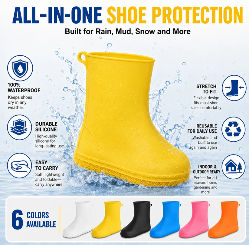 Stop Soaked Sneakers! Heavy-Duty Rain Shoe Covers – Anti-Slip & Fold Into Your Bag 🌧️