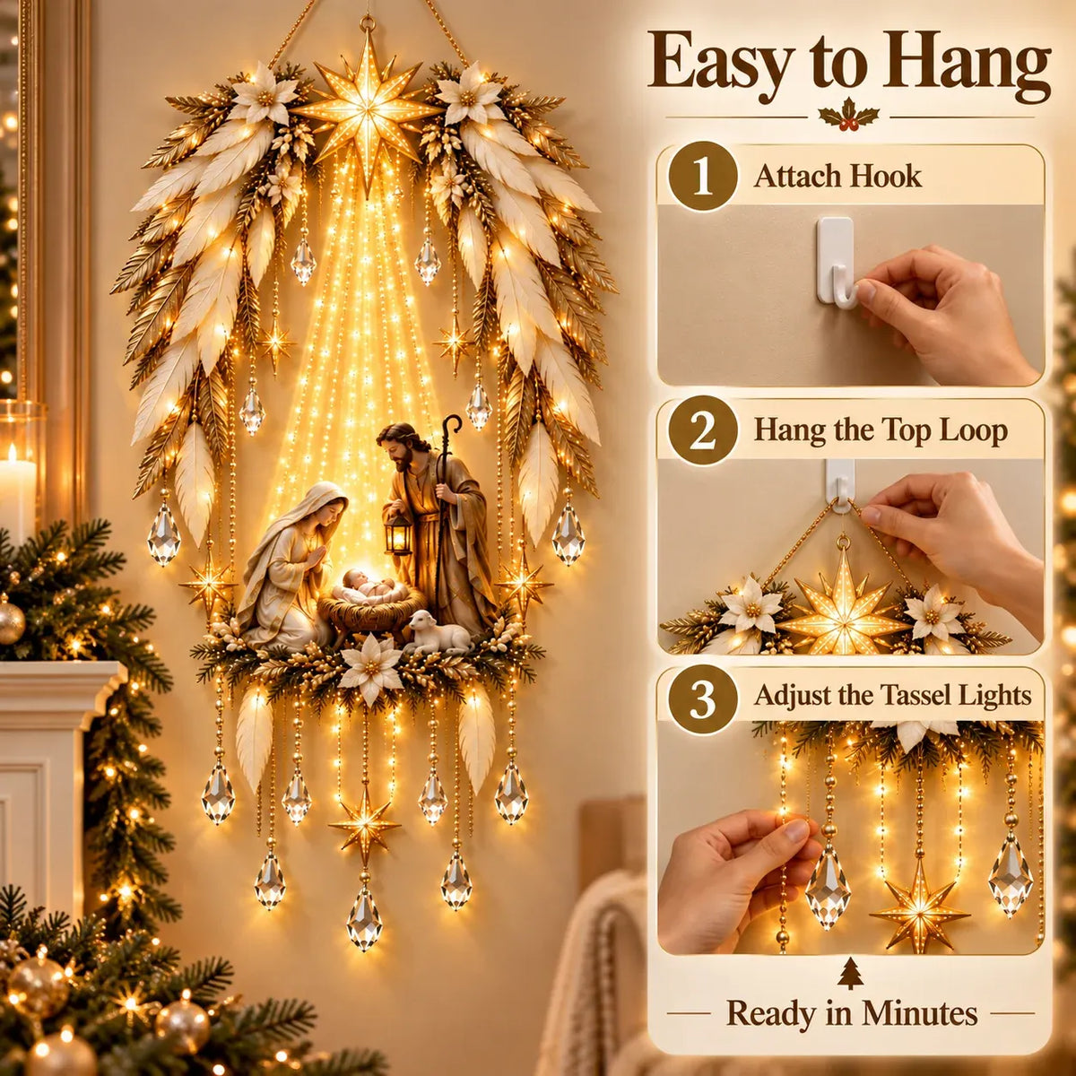 ✨👼  Heavenly Angel Wings Nativity Light✨ – Lighted Christmas Wall Decor  ✈️