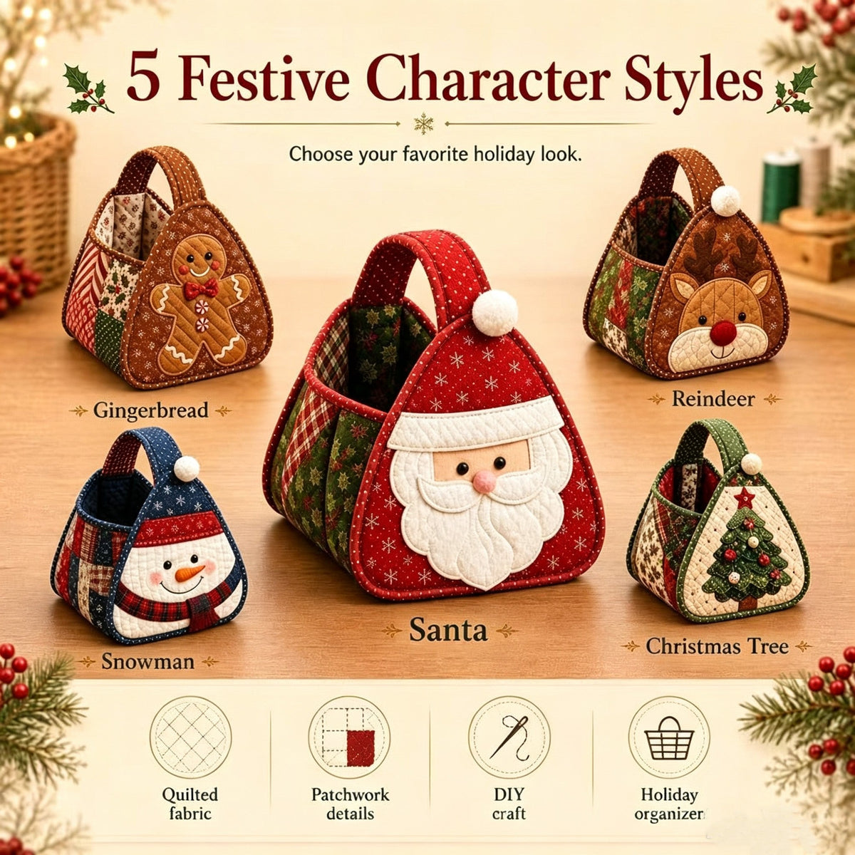 🎄Christmas Quilted Basket — DIY Kit or Finished Holiday Basket