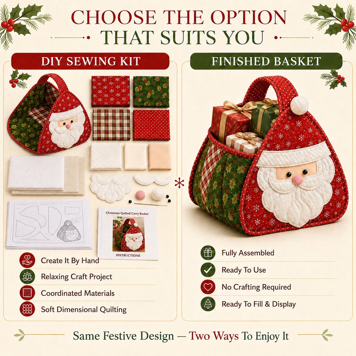 🎄Christmas Quilted Basket — DIY Kit or Finished Holiday Basket