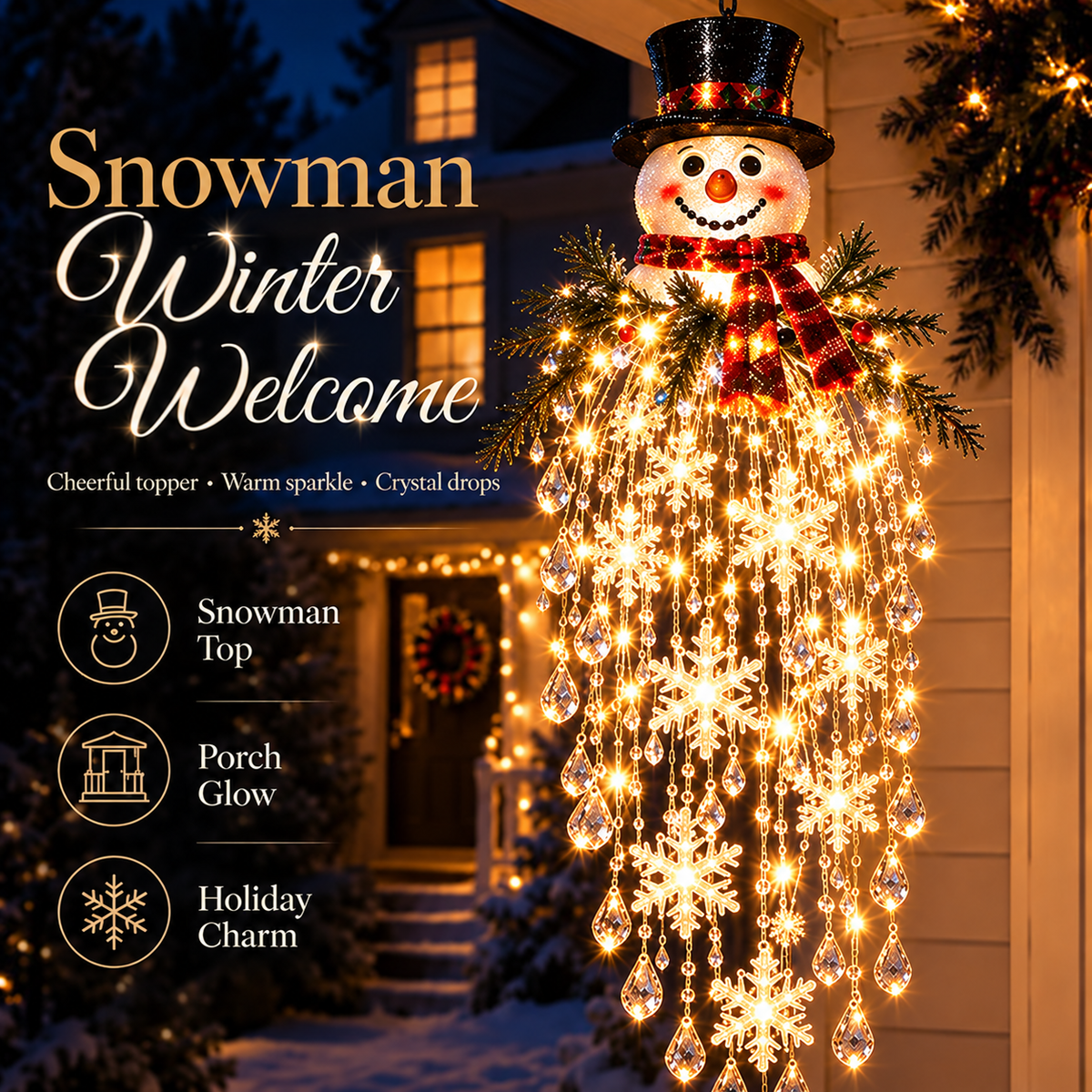 Crystal Cascade Christmas Light– Hanging Snowflake & Crystal LED Porch Décor ✨❄️