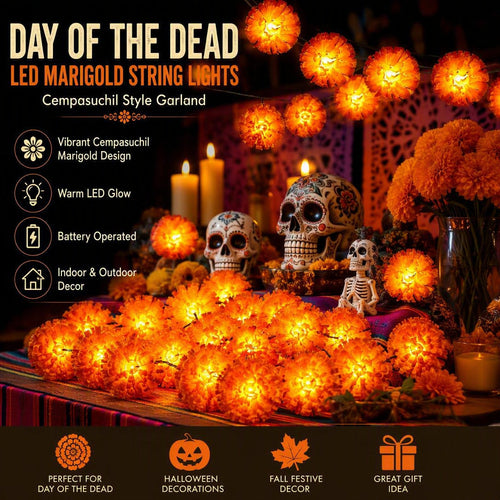 Marigold LED Memorial String Lights For Ofrendas & Remembrance