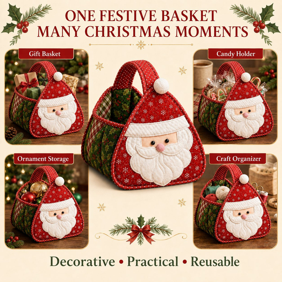 🎄Christmas Quilted Basket — DIY Kit or Finished Holiday Basket