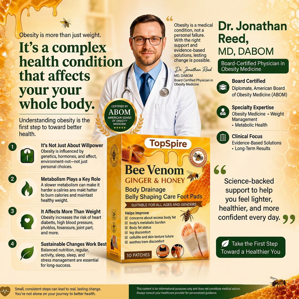 TopSpire ®Bee Venom Ginger & Honey Detox Foot Pads – Supports Body Cleansing, Metabolism & Weight Management