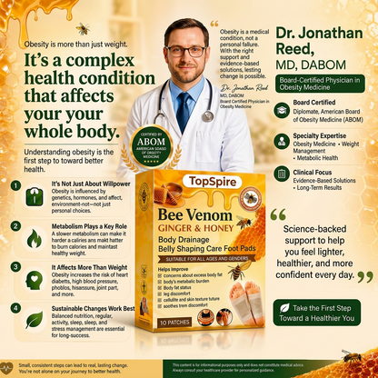 TopSpire ®Bee Venom Ginger & Honey Detox Foot Pads – Supports Body Cleansing, Metabolism & Weight Management