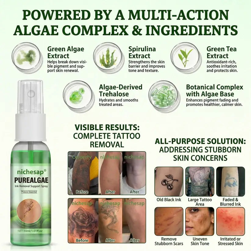 Nichesap® PureAlgae Ink Removal Support Spray&Painless & Fast Tattoo Removal