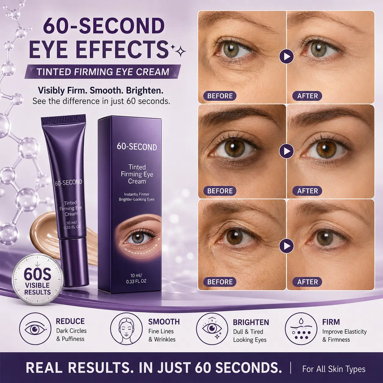 ✨60-Second Instant Eye Lift & Firming Cream – Tinted Wrinkle Smoother for Dark Circles & Puffiness