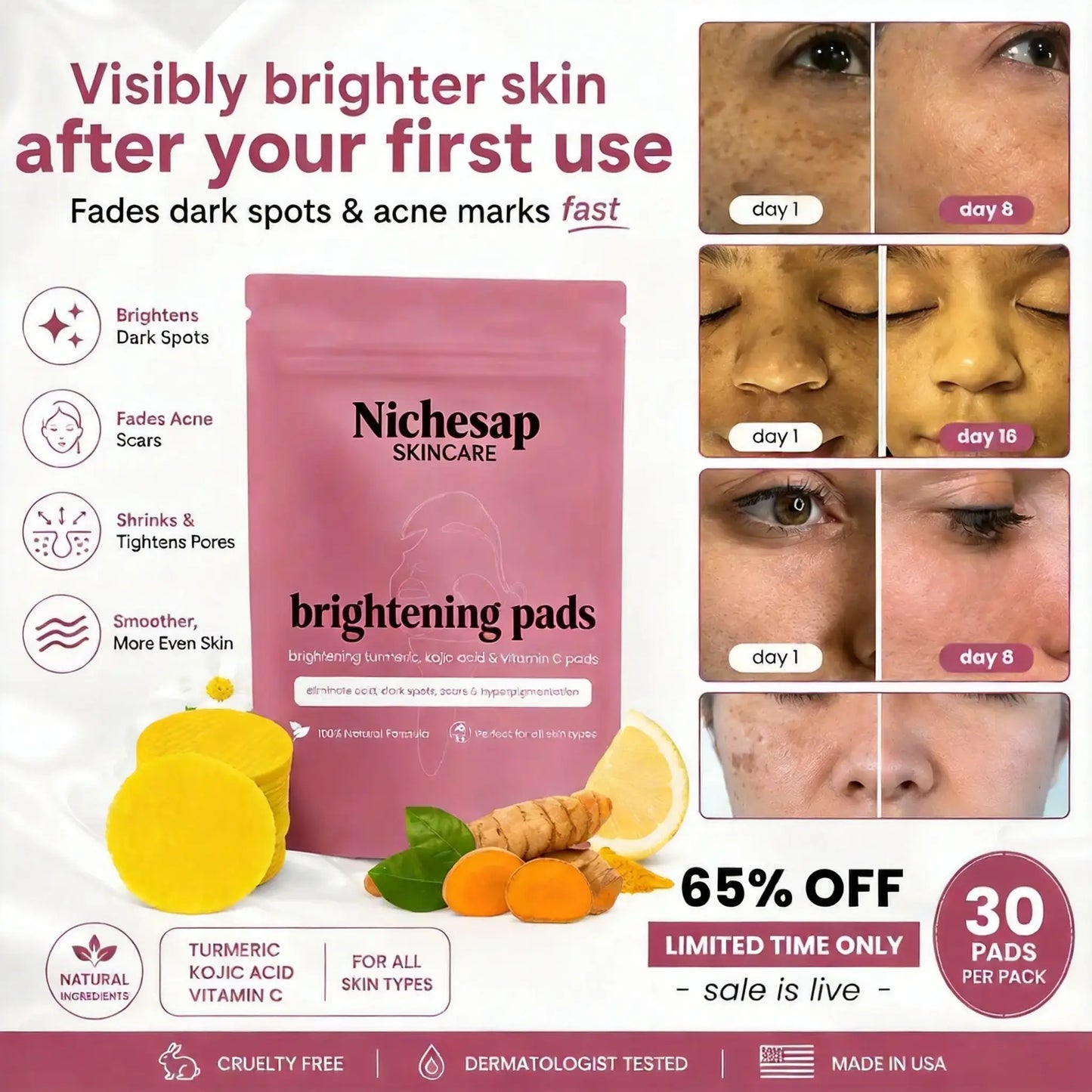 brightening turmeric & kojic acid pads
