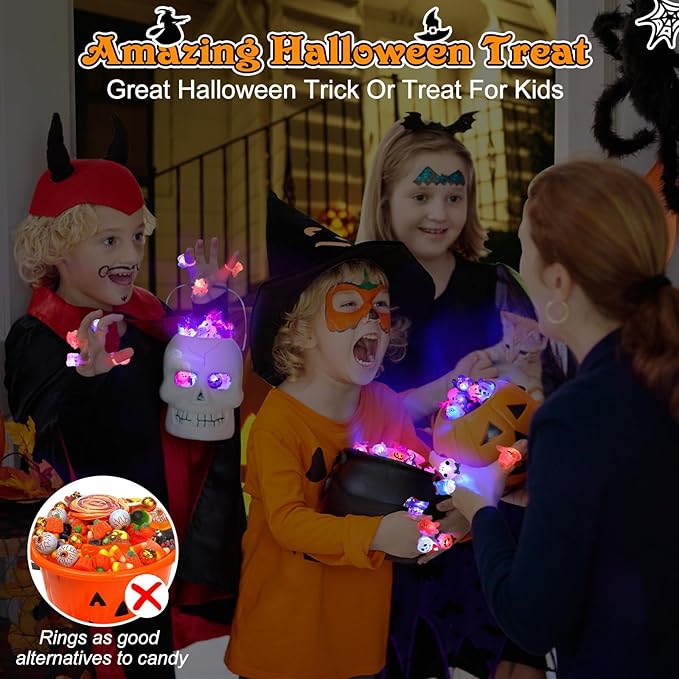 🔥🎃 Each Box‼️✨LED Light Halloween Glowing Ring 💍| Flashing Light‑Up Party Favor for Halloween Night👻