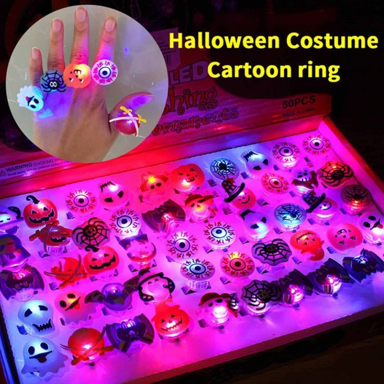 🔥🎃 Each Box‼️✨LED Light Halloween Glowing Ring 💍| Flashing Light‑Up Party Favor for Halloween Night👻