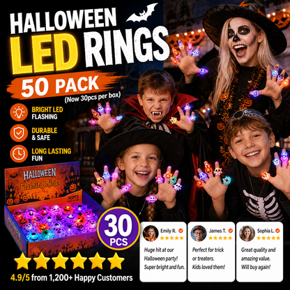 🔥🎃 Each Box‼️✨LED Light Halloween Glowing Ring 💍| Flashing Light‑Up Party Favor for Halloween Night👻