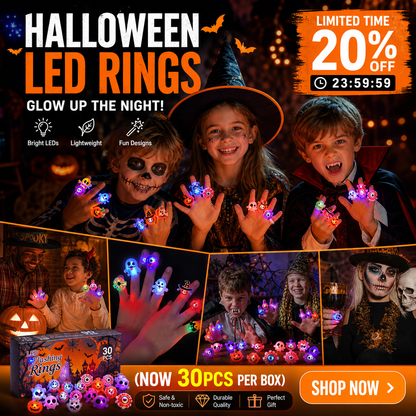 🔥🎃 Each Box‼️✨LED Light Halloween Glowing Ring 💍| Flashing Light‑Up Party Favor for Halloween Night👻